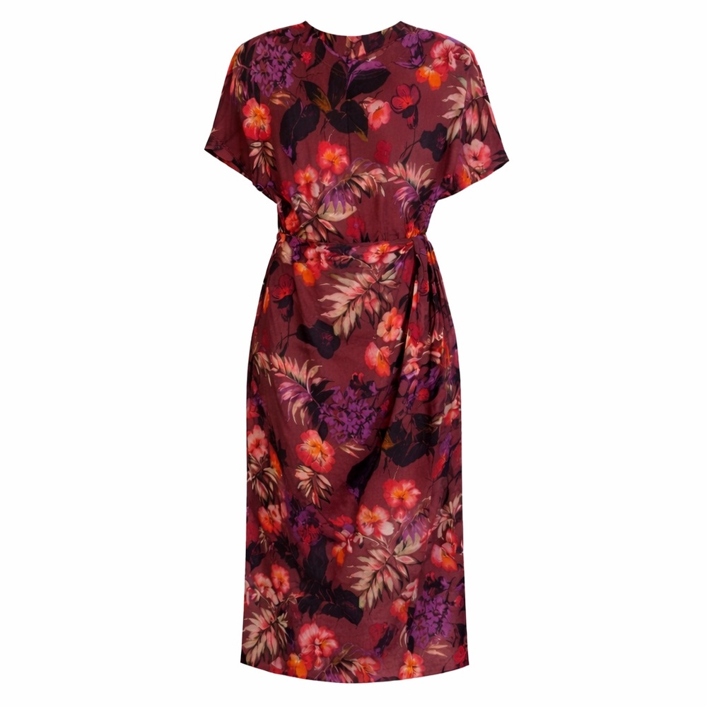 Maggy London Vintage 90s Silk Dress Sz 6 Hibiscus Floral Print Sarong Tropical